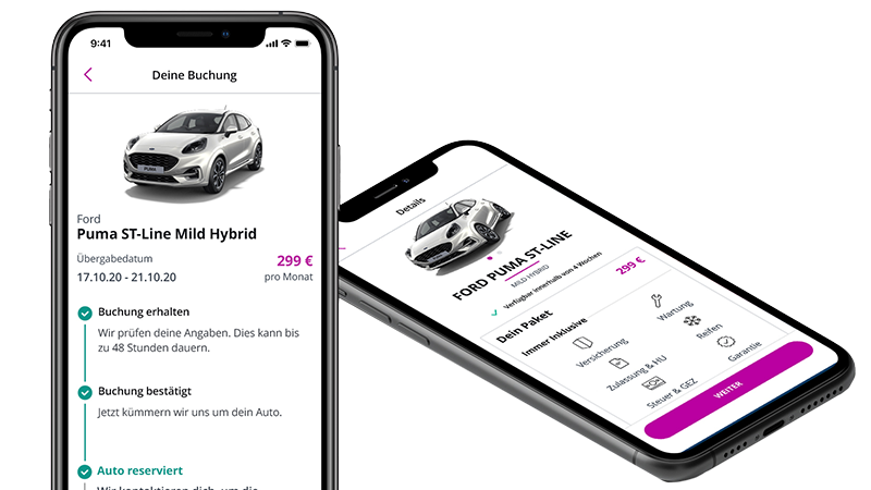 Für ein paar Monate ein Auto: Cluno hat Neuwagen und junge Gebrauchtwagen im Bestand. Die gesamte Abwicklung des Abos läuft per App. (Quelle. Cluno GmbH)