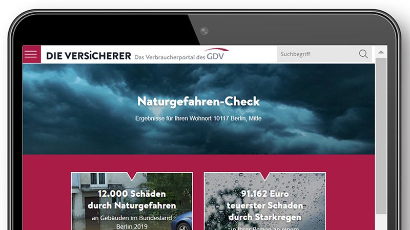 Einfach Postleitzahl eingeben – und die Seite zeigt, welche Unwetterschäden in der Region drohen. (Foto: GDV)